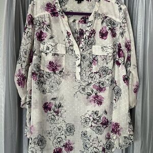 torrid White Sheer Tunic with Purple Floral Print